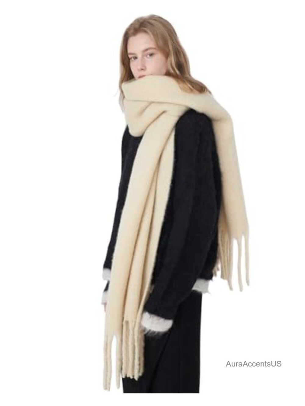 Oversized Chunky Blanket Scarf for Women, Soft Cashmere Feel Winter Shawl Wrap,